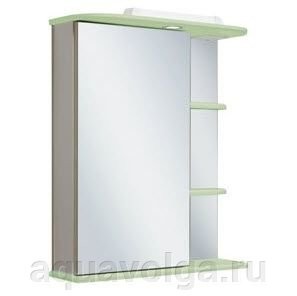 Шкаф-зеркало Lindis Троя 56 полочки слева салатовый металлик